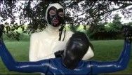 Juvenile rubber villein cutie outdoor slavery and breath control with latex sheet