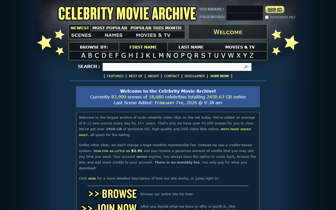 Screenshot of Celebritymoviearchive